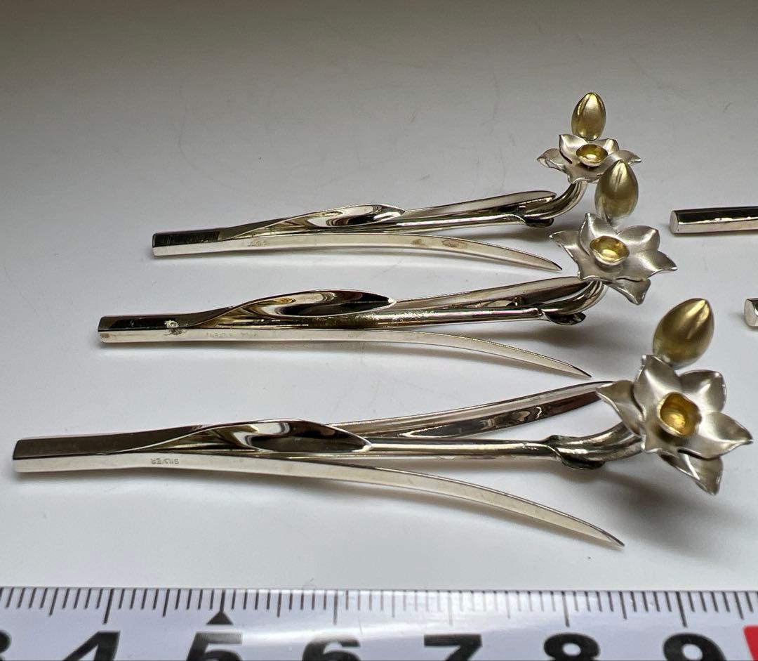 尚美堂　極上品銀製細工花文箸置　ケース付35g/7.5㎝　東Y7-1030☆1F