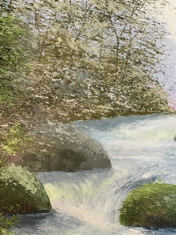 真作」川田順『渓流(奥入瀬)』風景画 油彩画 額装 サイン有り F10