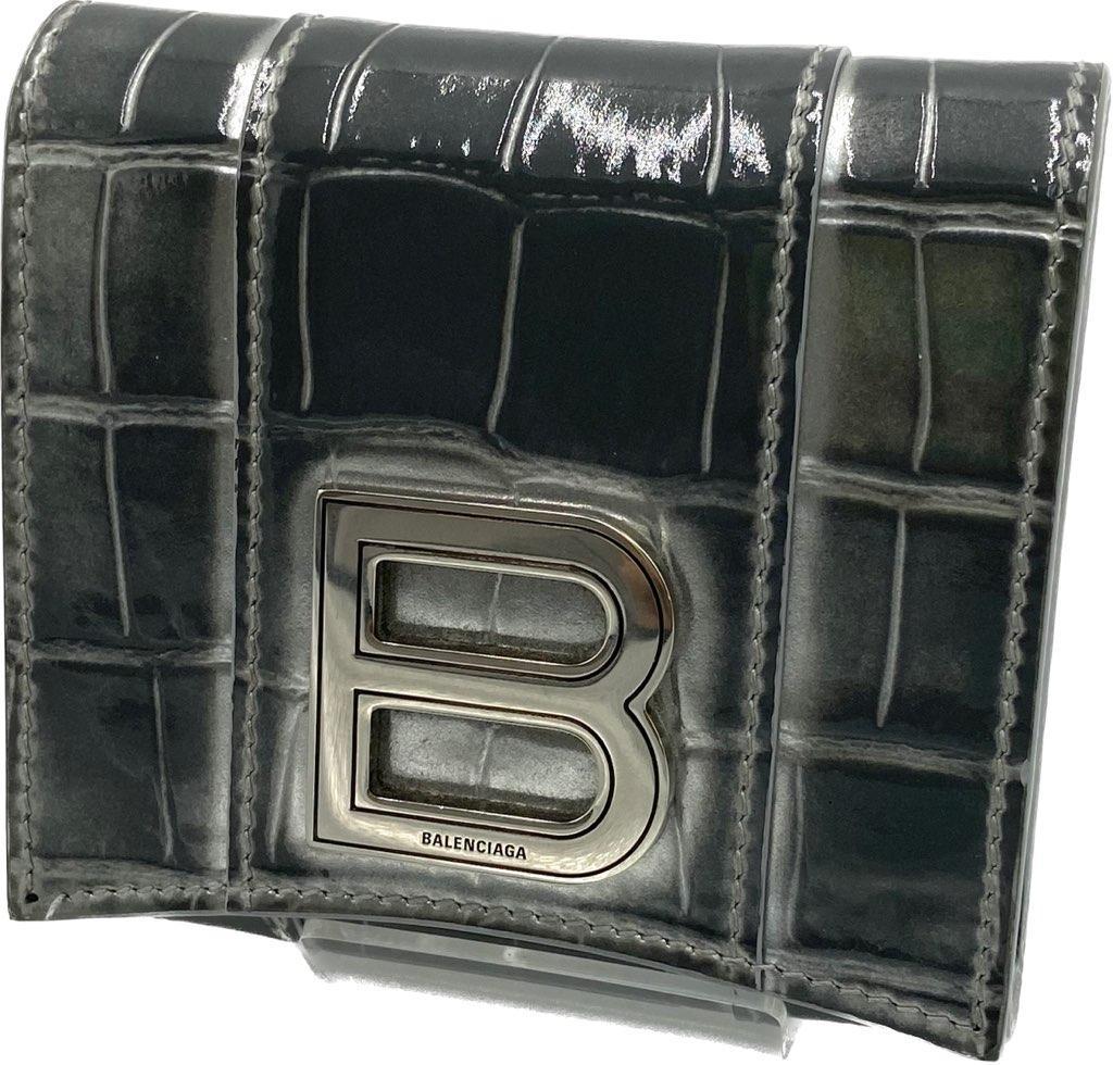 ♪BALENCIAGA アワーグラス 三つ折り財布 Bロゴ クロコ型押し 【美品