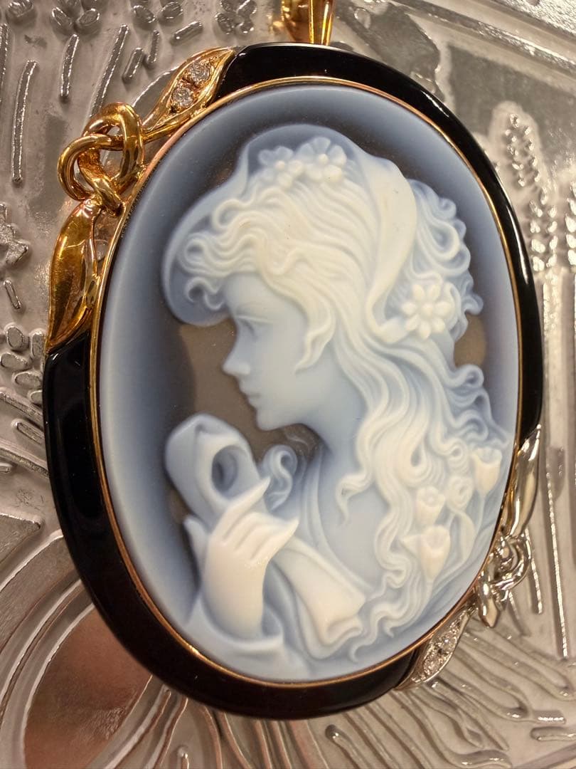 ふ*可様 pt900 K18刻印 カメオ ペンダントトップ ダイヤ 0.04ct