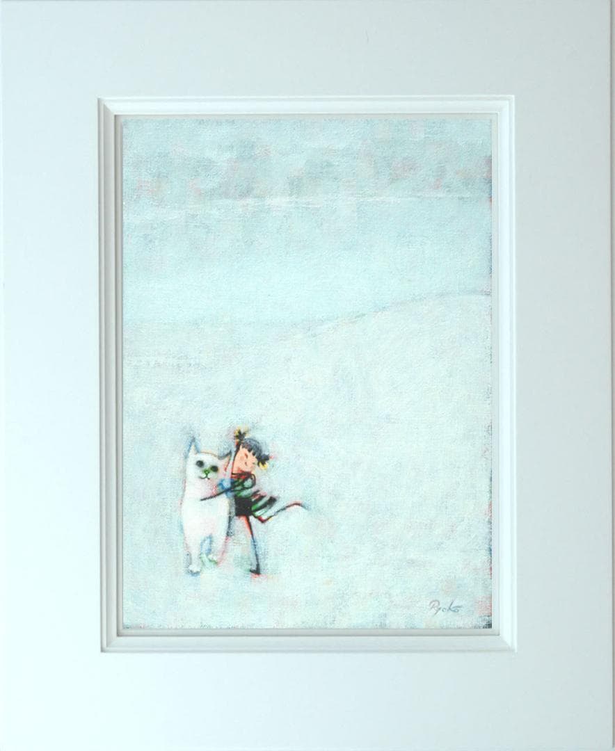 油絵 菅家令子 絵 絵画インテリア 額付(銀) F3-091918 子猫と女の子