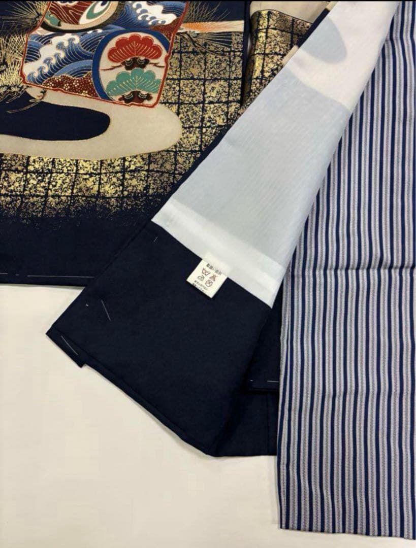 七五三　3歳男の子　着物・袴セット　紺系　五つ紋　富士山　兜　日本製　新品