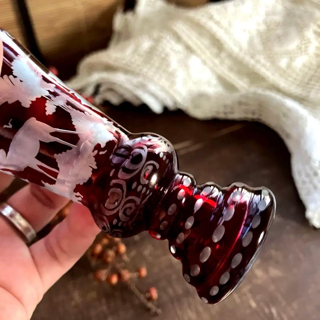 19世紀アンティークBohemian ボヘミアンガラス グラス鹿文 グラヴィール