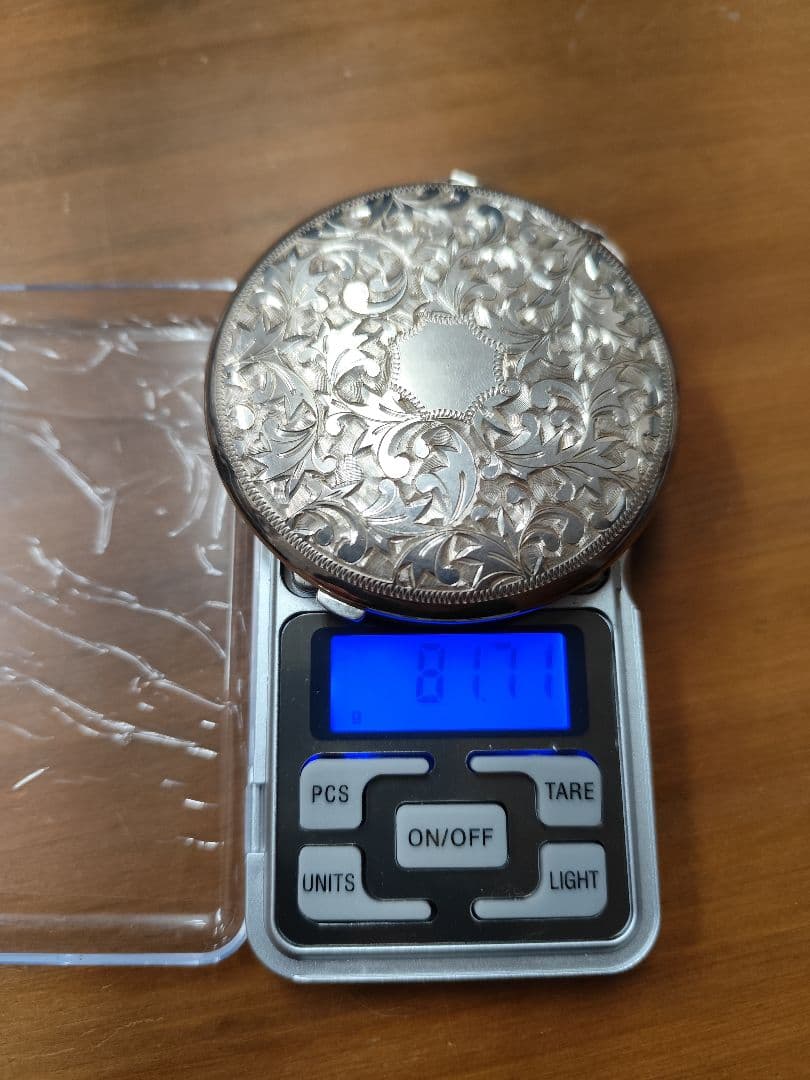 銀製 シルバー950 彫刻装飾 コンパクトミラー ケース付き 銀価格高騰中