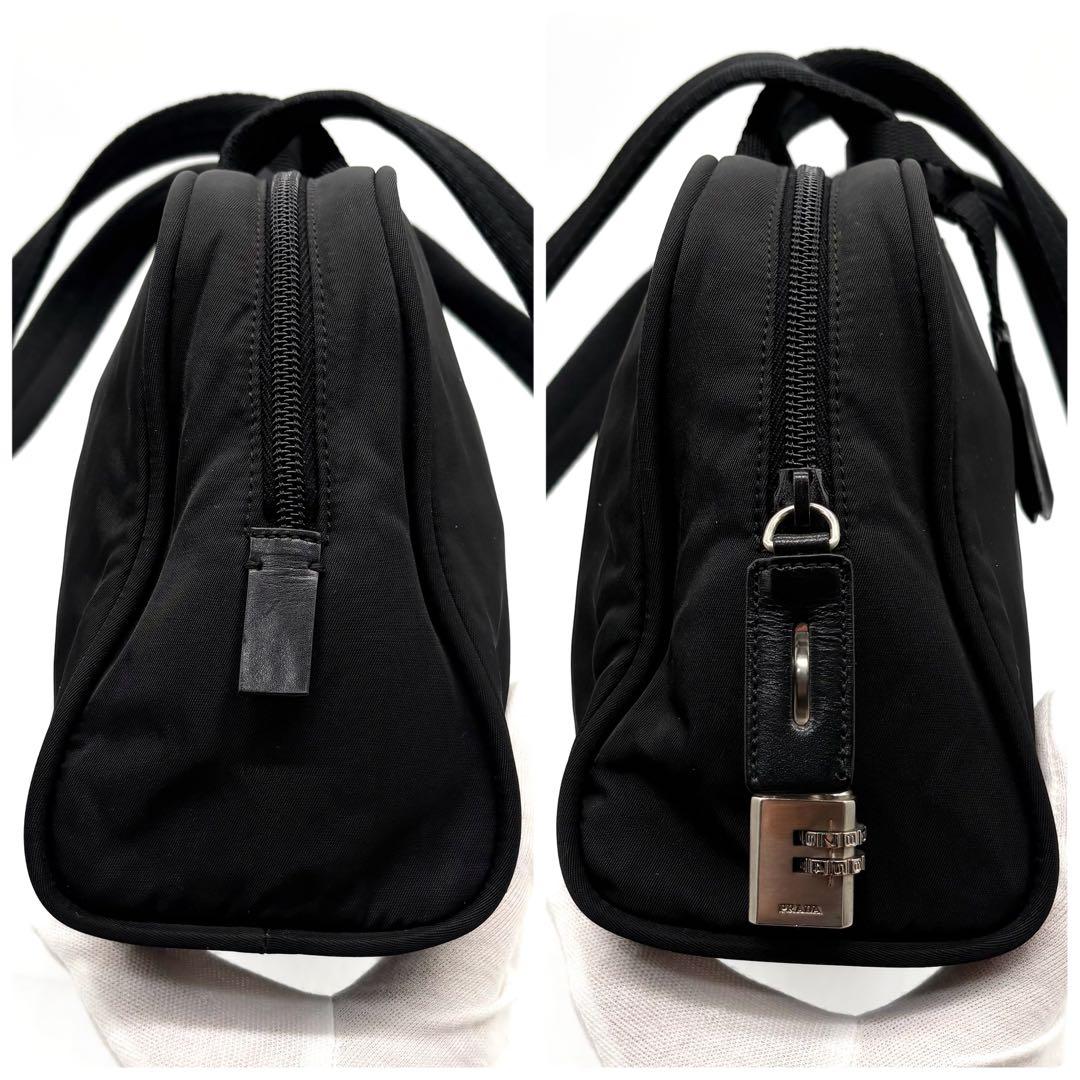 極美品✨プラダ ハンドバッグ ミニボストン ナイロン 三角ロゴ 南京錠 ブラック