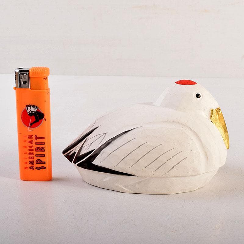 茶道具 豊泉作 奈良一刀彫 木彫彩色 鶴香合 共箱 V 8310