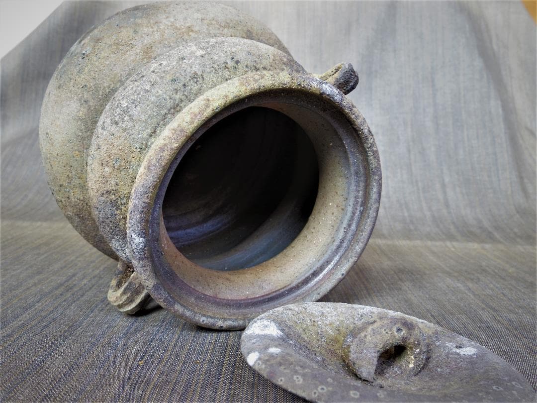 中里隆☆ 唐津南蛮 耳付水指☆共箱・布・栞