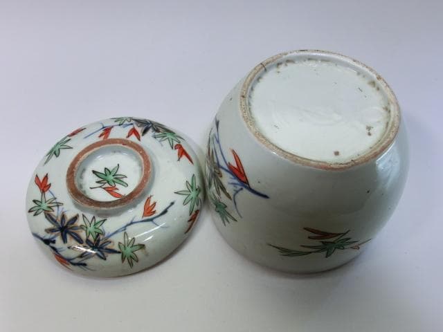 蓋物□紅葉 蓋茶碗 赤絵染付 蓋器(江戸後期～明治期) 鳩居堂 蓋