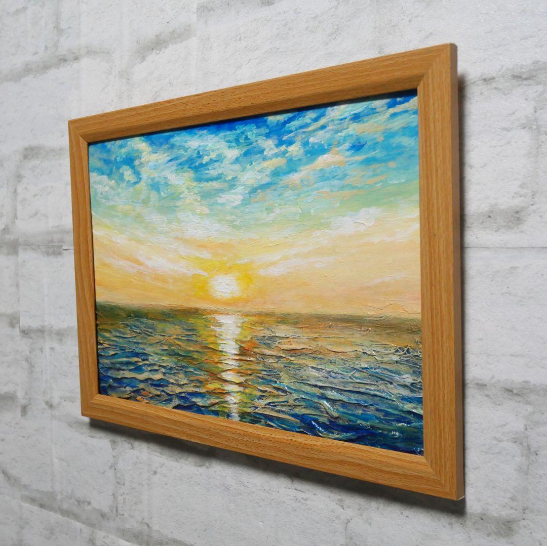油絵 油彩 油彩画 絵 絵画【癒しの朝焼けの海】