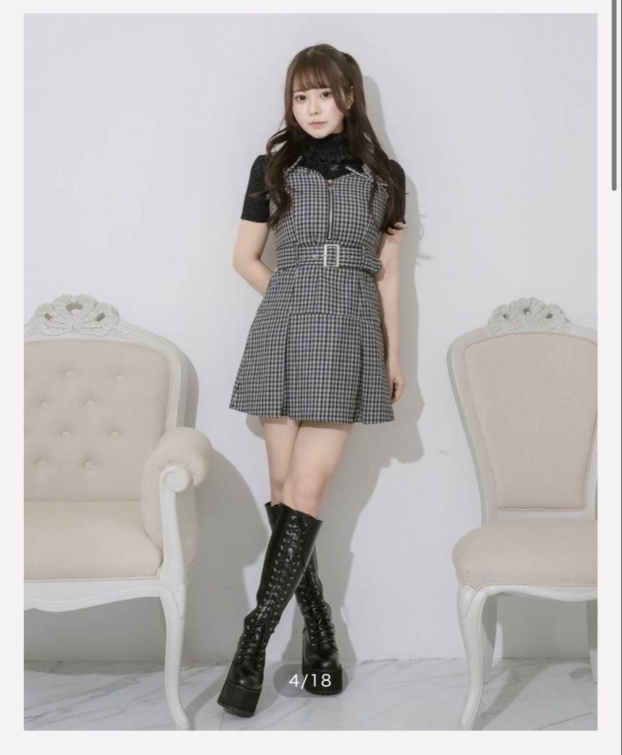 ♡pium フロントファスナージャンパースカート ギンガム