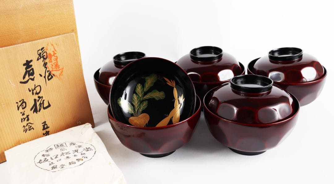 輪島塗 坂口孝太郎謹製 煮物椀 五客 蒔絵　共箱