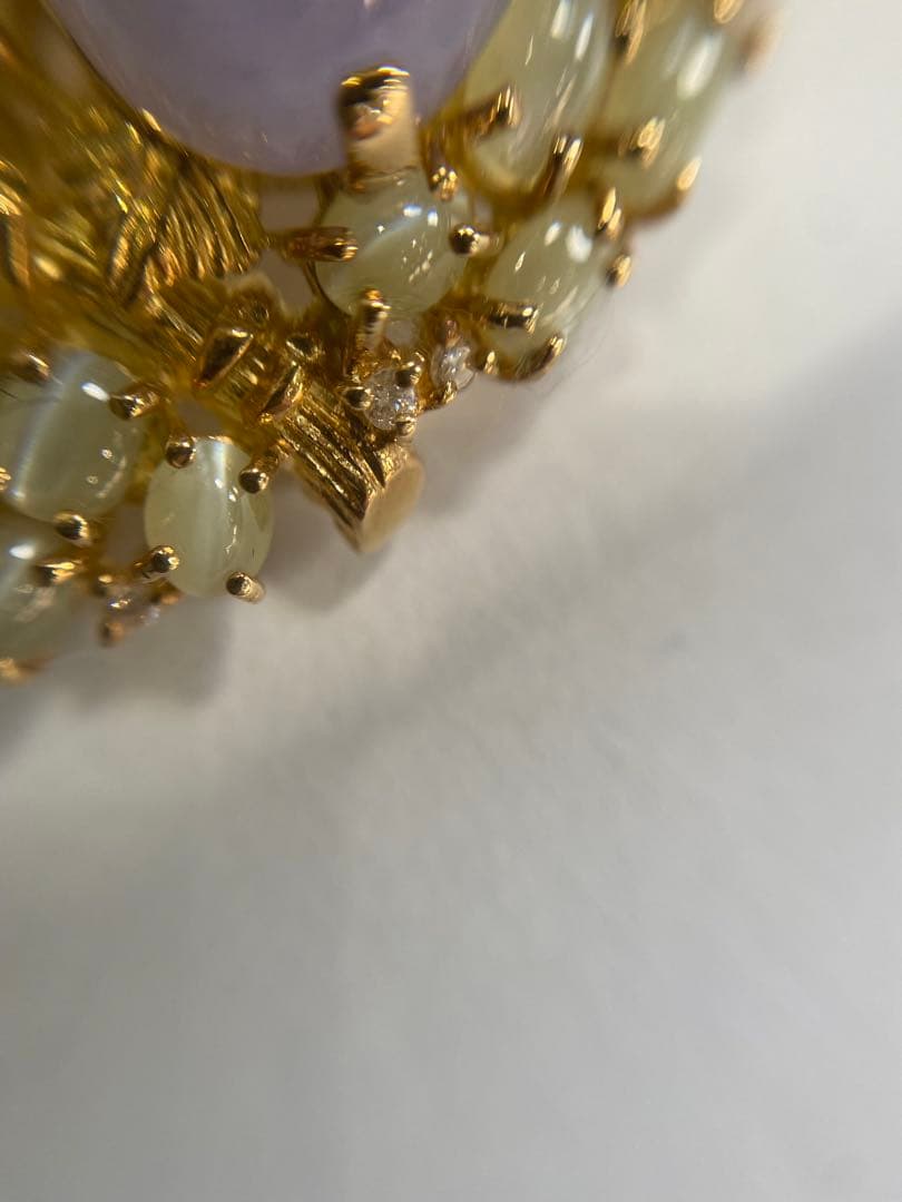 K18 フクロウ ブローチ 翡翠4.21ct R0.26ct、D0.1ct