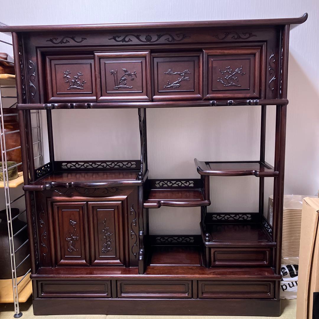 訳あり　飾り棚　茶箪笥　透かし彫り　年代品　茶棚　違い棚 和家具 唐木 唐木 飾り棚 違い棚 透かし彫り 飾棚 違棚茶箪笥 茶棚 | さくら堂