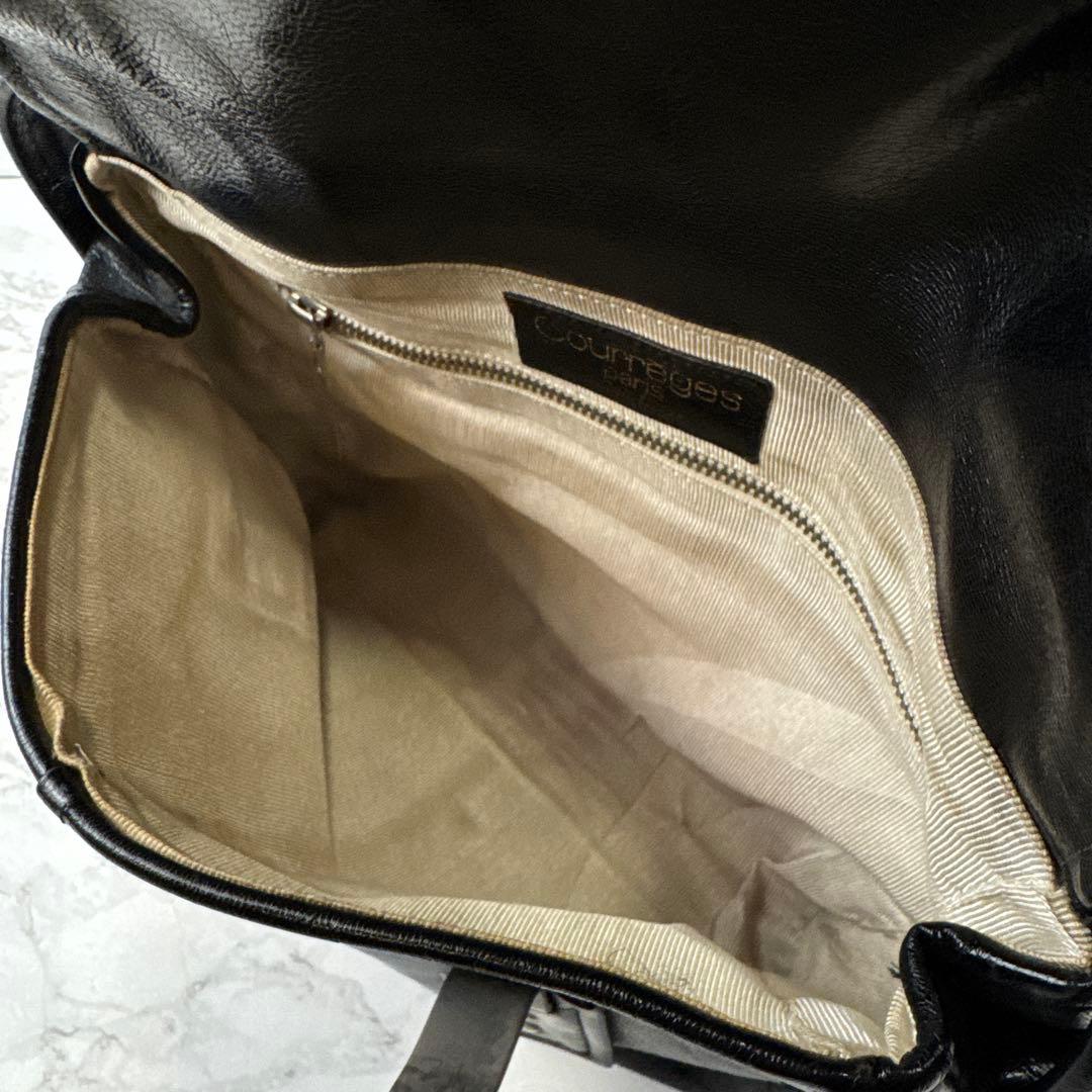 courreges クレージュ フランス製 本革 レザー ショルダーバッグ 黒