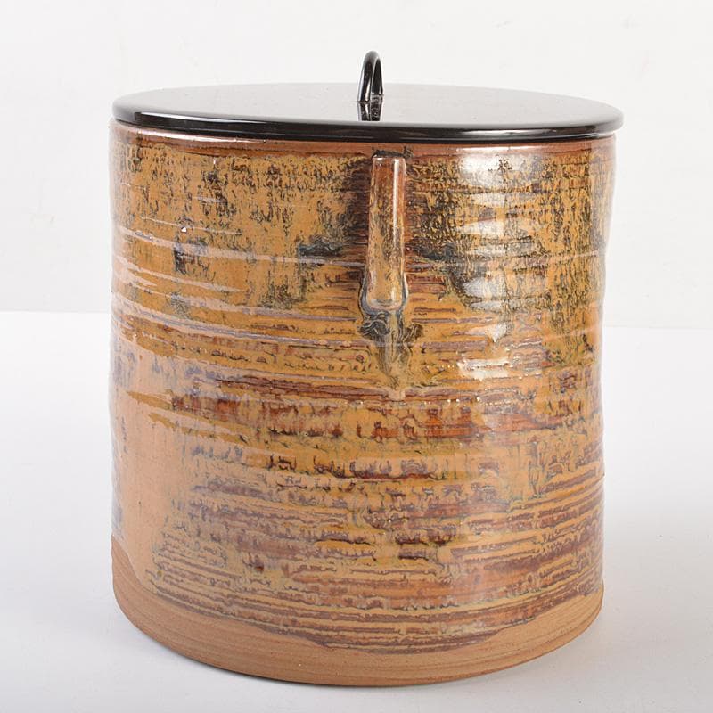 高取焼亀井味楽造耳付水指漆塗蓋付裏千家十四代淡々斎極箱MR7542