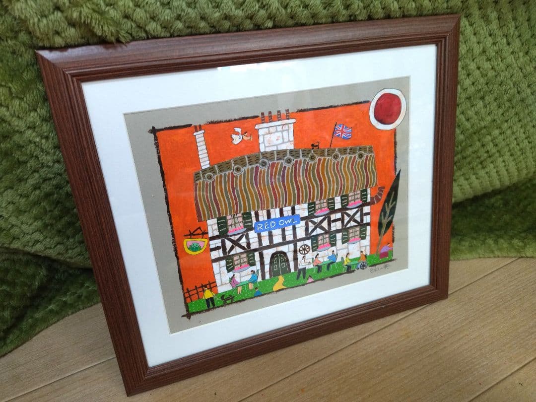 奥村ユズル　水彩画原画　英国パブ「赤いフクロウ」