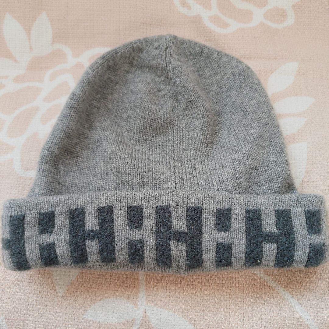 HERMES グレー ニット帽 HERMES グレー ケーブル編みニット帽