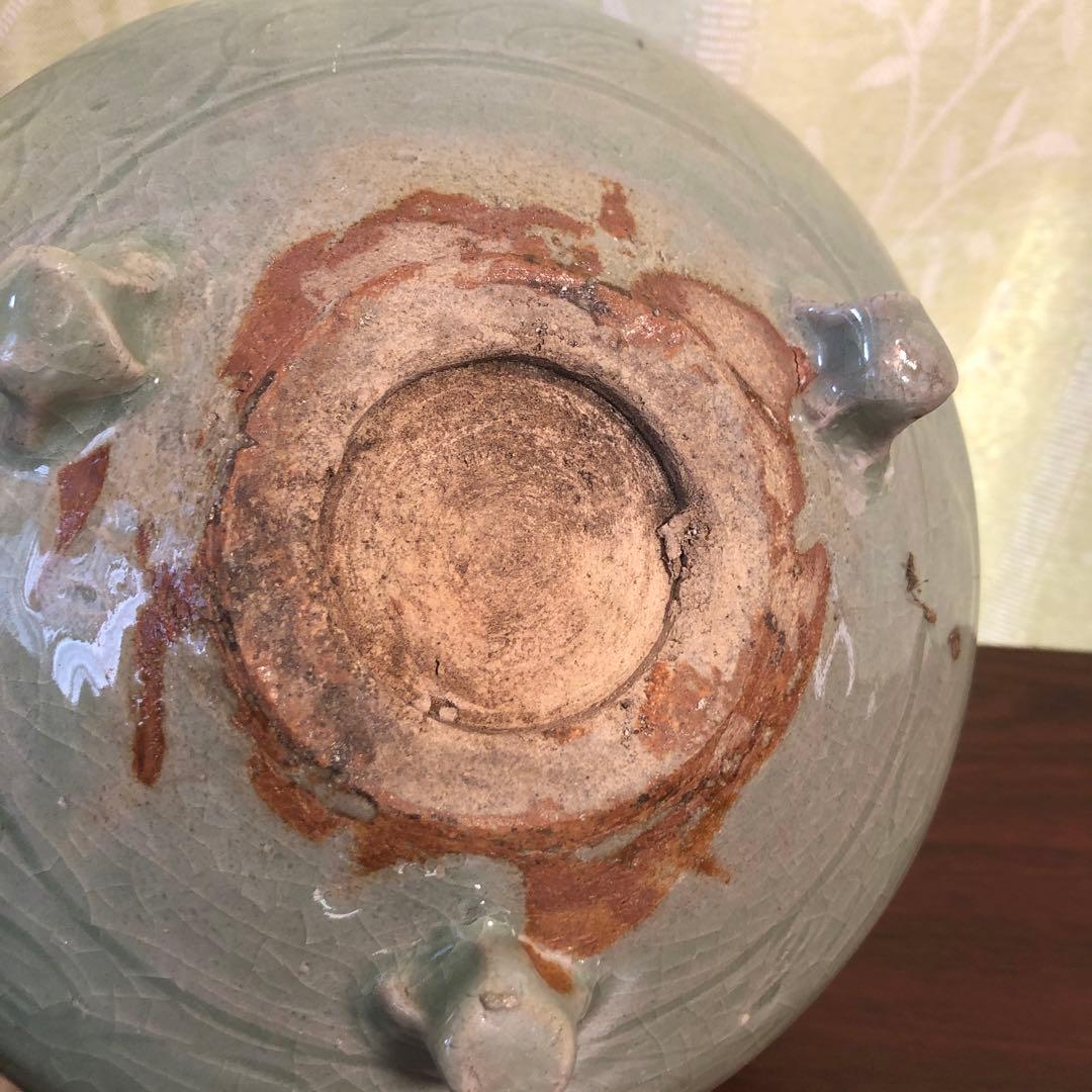 青磁 瓶掛け 香炉大 青磁 三つ足 骨董 茶道具