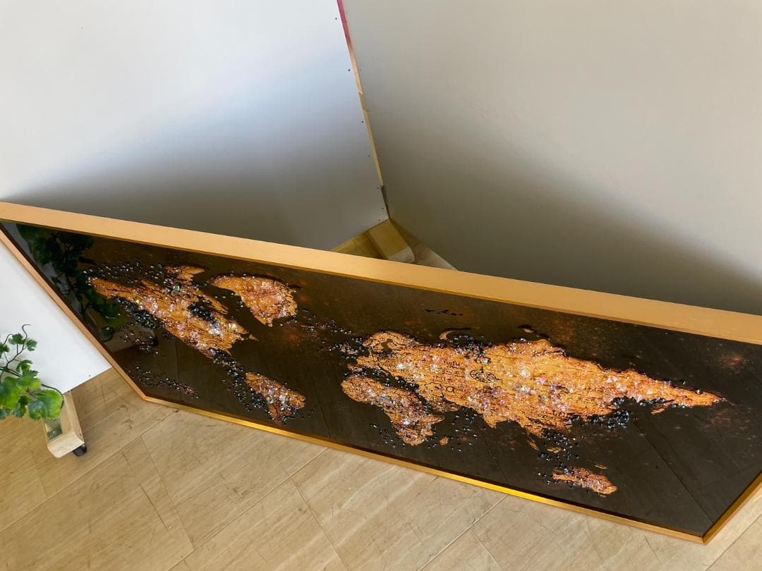 水晶絵　世界地図　アートパネル　クリスタル　立体　絵画　アート　パネル　壁画