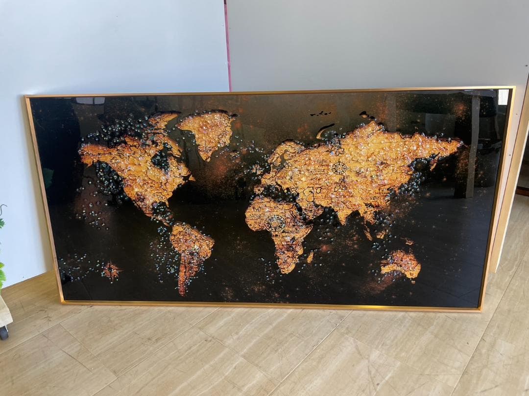 水晶絵　世界地図　アートパネル　クリスタル　立体　絵画　アート　パネル　壁画