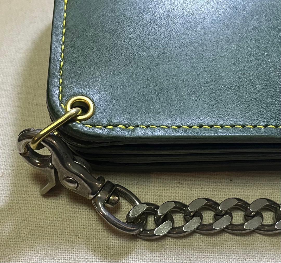 栃木レザー ミドル トラッカーウォレット 3層 グリーン