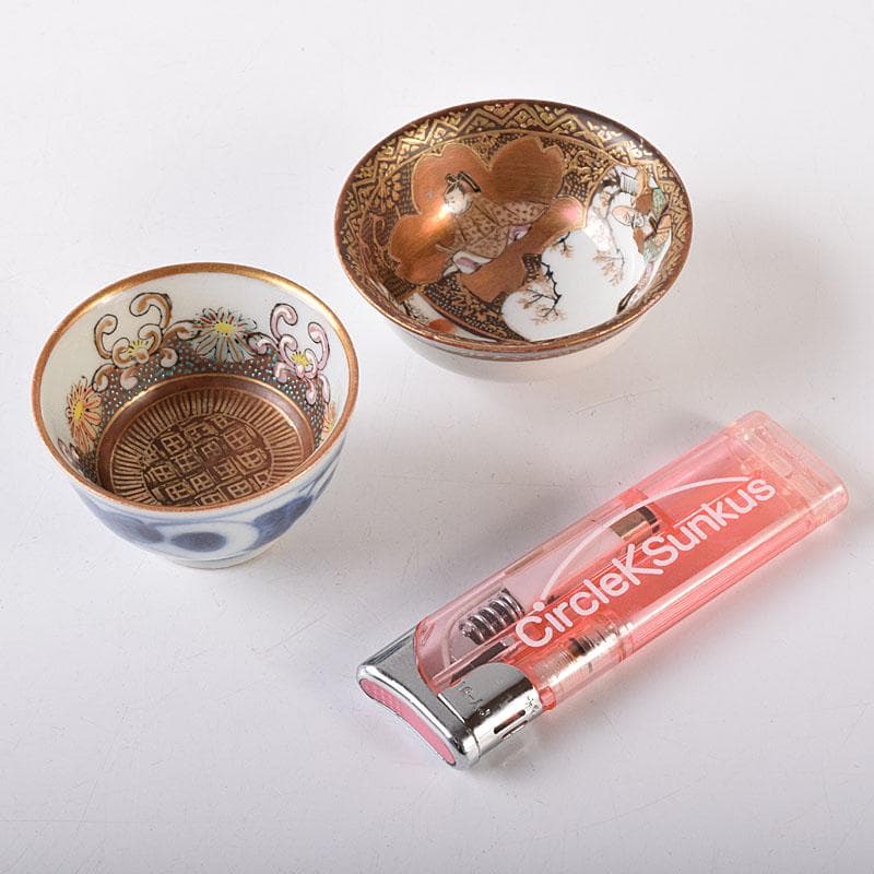 九谷焼 古九谷 色絵金彩 染付 漢詩文など 時代盃 五客 時代箱