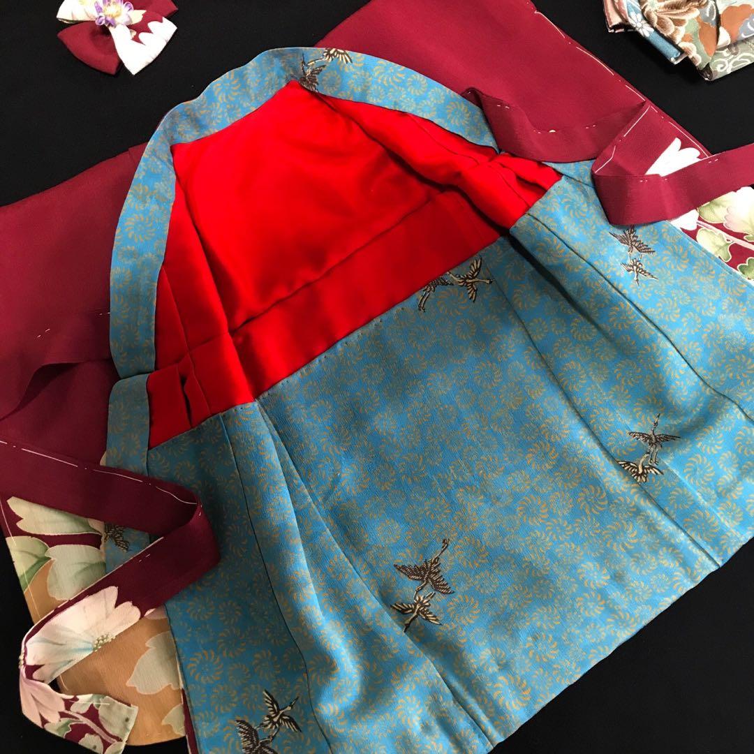 市松人形 15号 錦紗縮緬 アンティーク 着物 帯 ＊