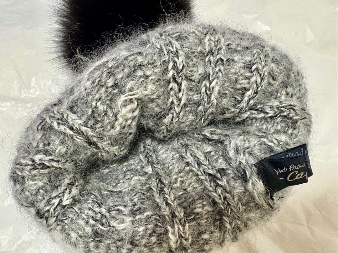 ❤️ 美品 CA4LA カシラ ケーブル編み ビーニー ポンポン モヘヤ＆シルク混
