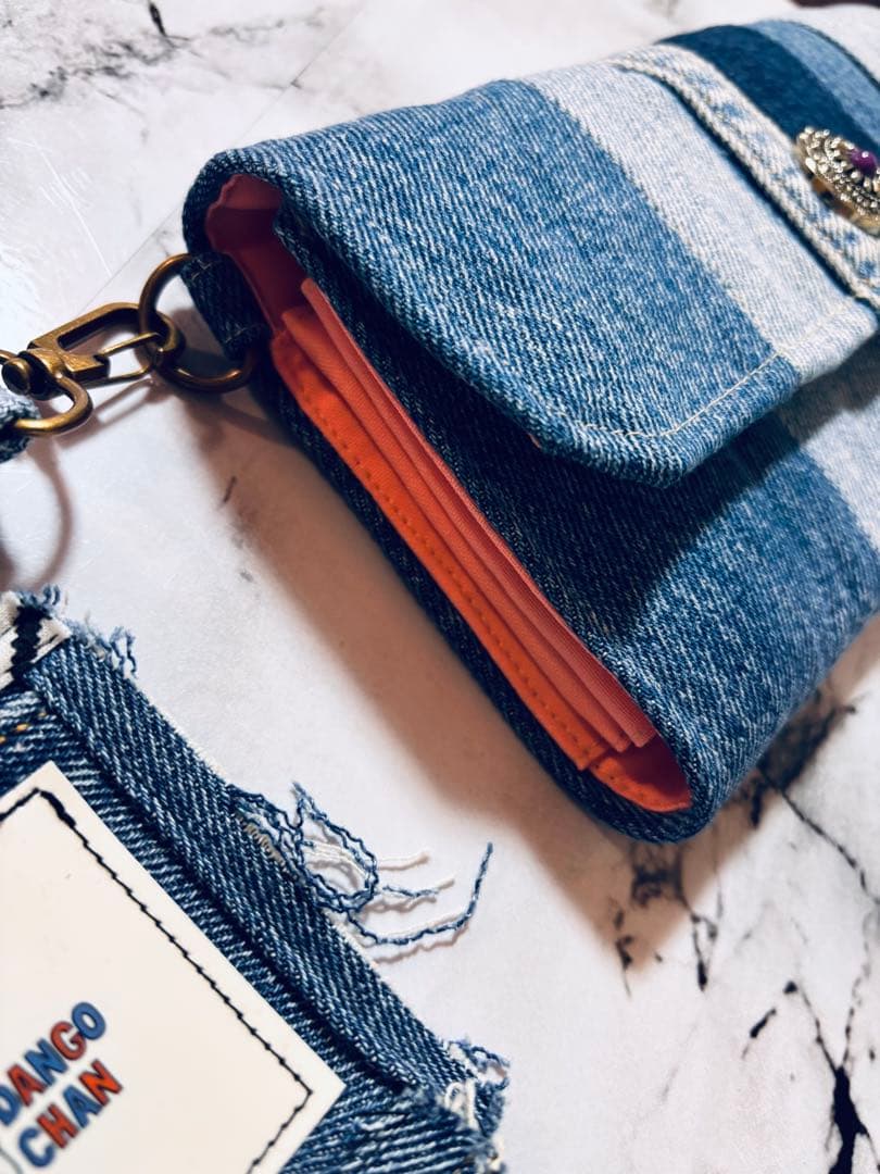 やりくり財布　ハンドメイド　デニムリメイク　長財布