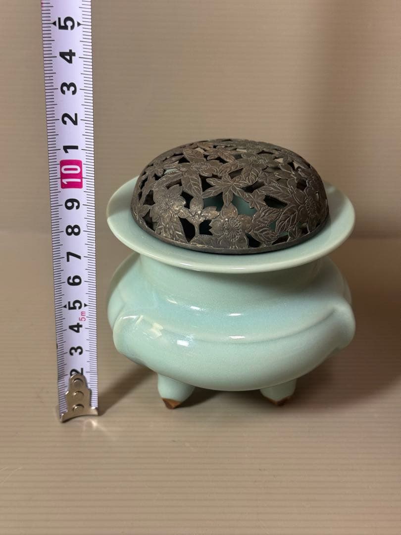 2811 青磁　三足　香炉　時代物