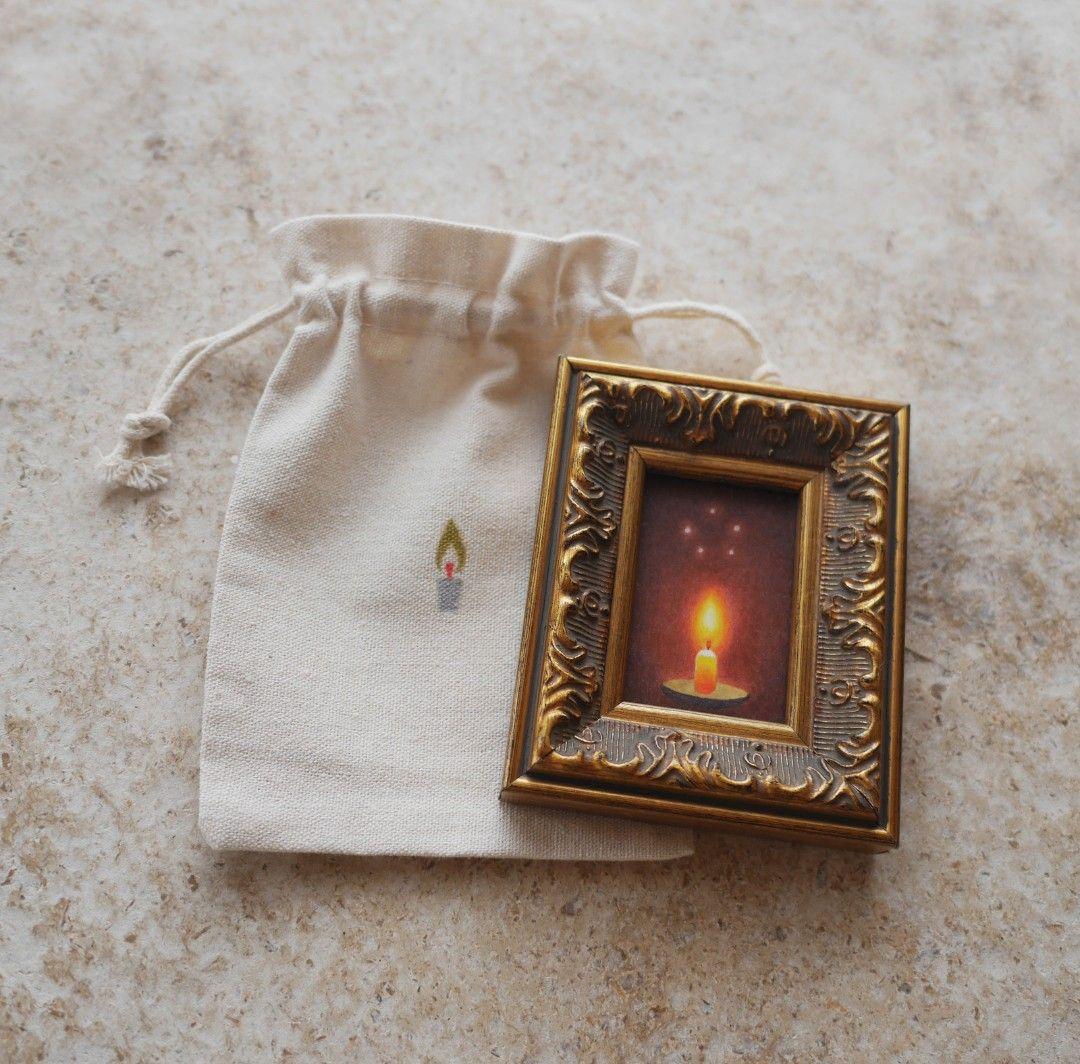 小さな額の絵 「ひとつの灯り」　蝋燭の絵