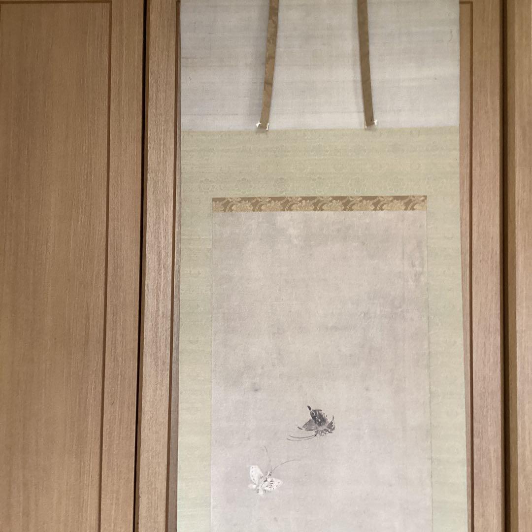 英　一蝶　　淡彩画　《　蝶に唐人図　掛軸一幅　》肉筆　鹿角　落款在　模写　237