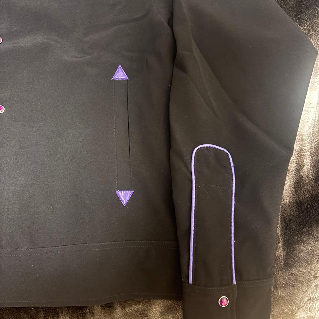 【超美品】Needles ニードルス ジャケット ブラックパープル刺繍 Mサイズ