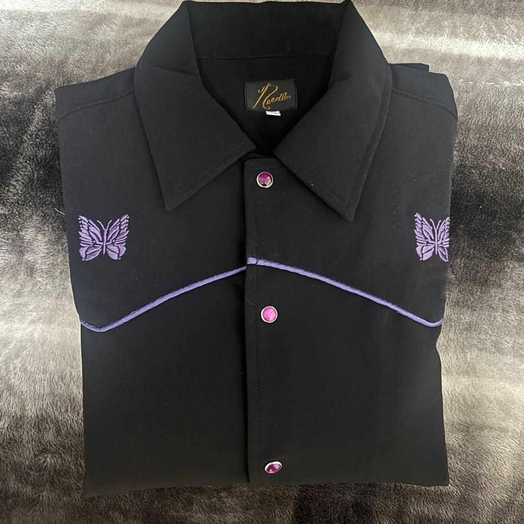 【超美品】Needles ニードルス ジャケット ブラックパープル刺繍 Mサイズ