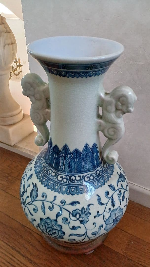 中国骨董花瓶 獅子の持ち手付き