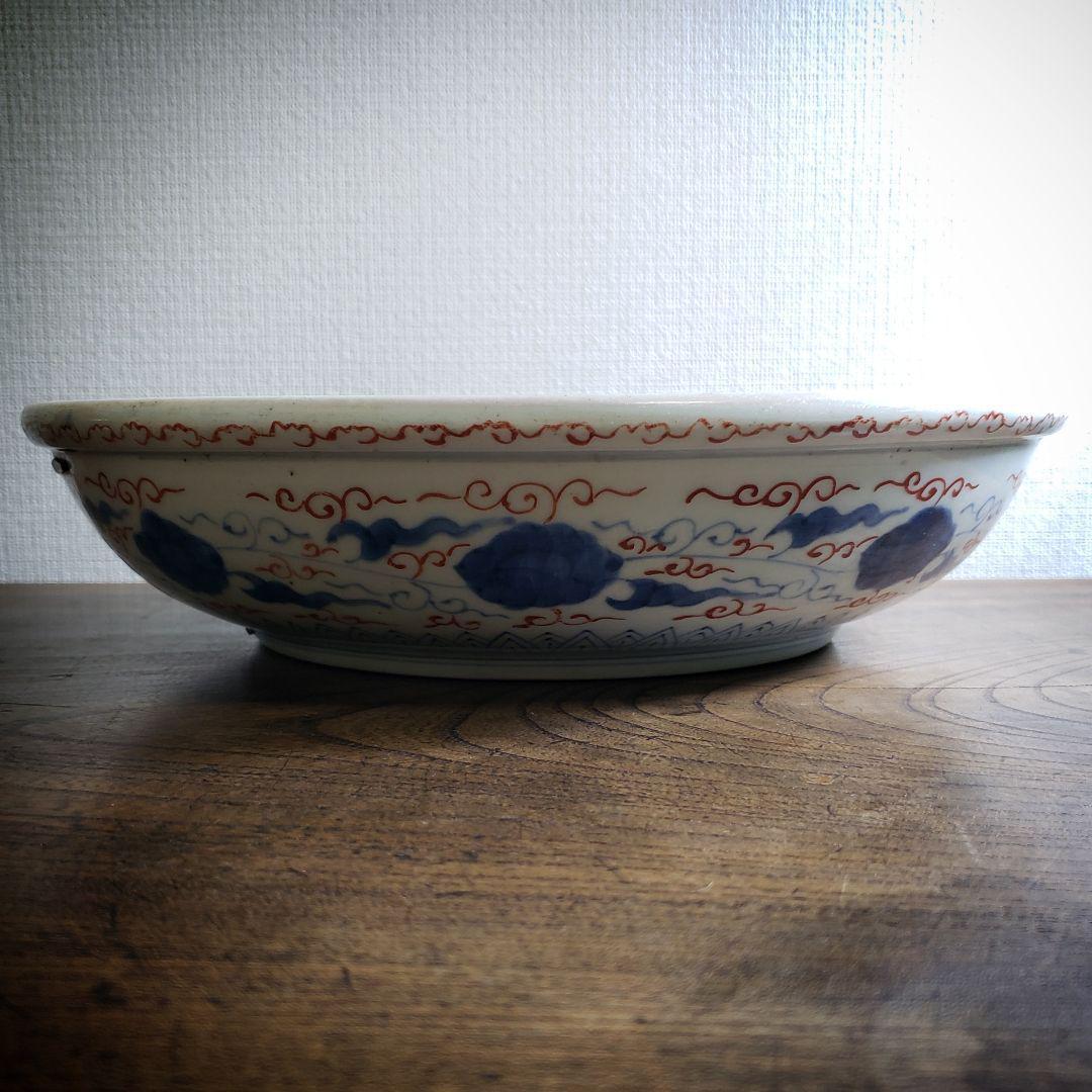 古伊万里 赤絵皿 大明成化年製 訳あり 鎹 かすがい 金継 漆継ぎ 大皿