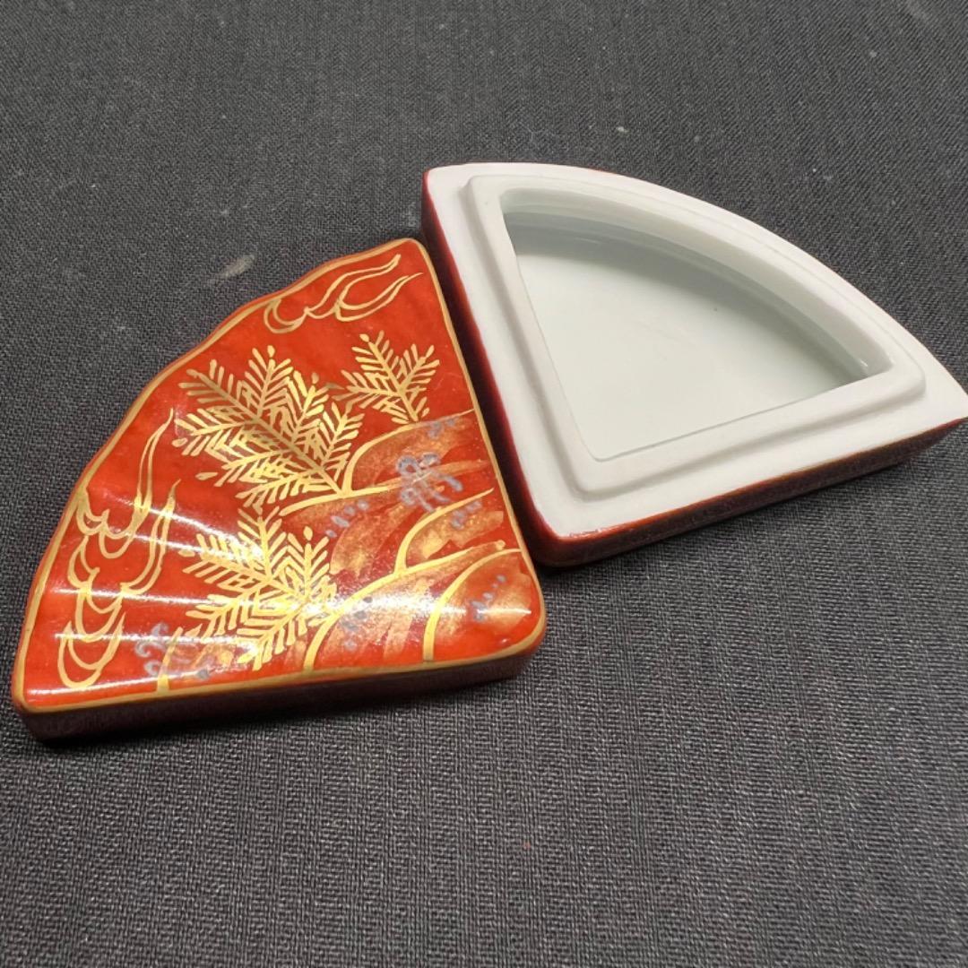 〇Ea右1020 香合 橋本龍岳 金襴手 扇面香合  香道具 茶道具