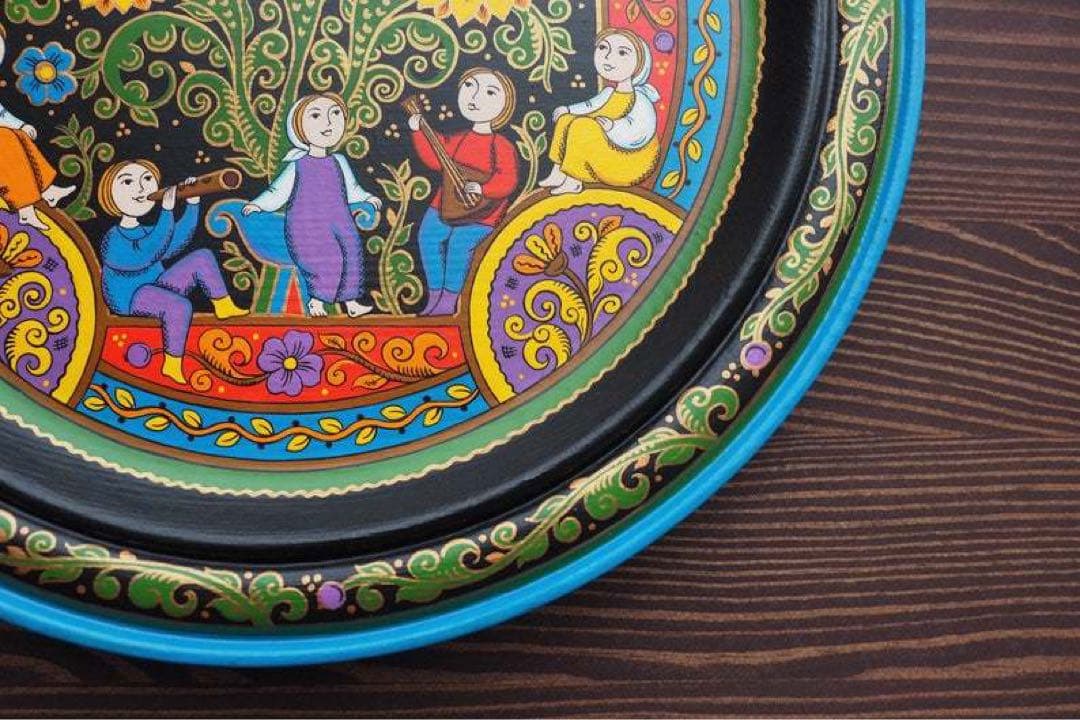 ロシア雑貨☆ヒマワリの飾り皿 直径25cmオリガ作 マトリョーシカ