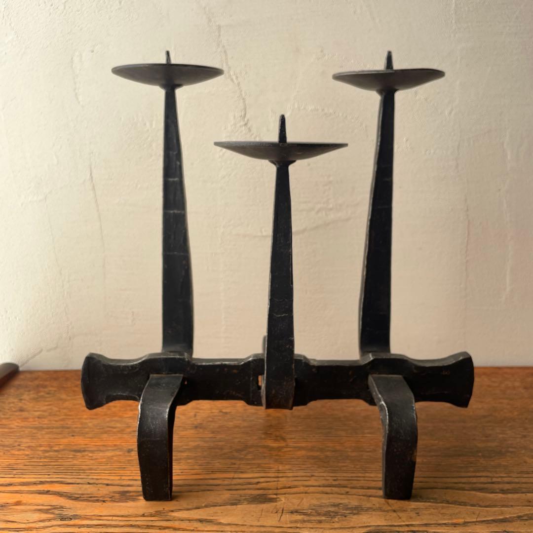 ハンガリー製 アイアン　燭台　ミッドセンチュリー　金工作家　キャンドルホルダー