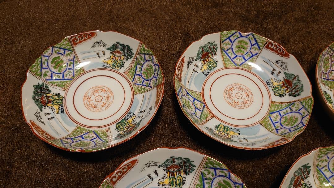 古伊万里　伊万里　なます皿　色絵　山水　５客