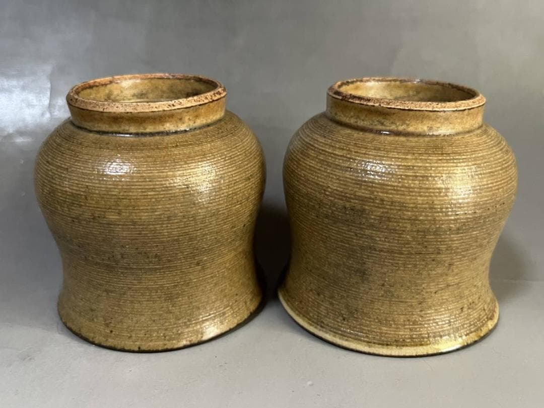 湯飲み■黄瀬戸 五陶 8客 煎茶碗 湯呑み茶碗 箱付き お茶道具 時代物 骨董■