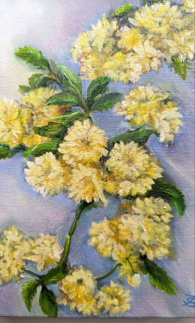 風景画 絵画 バラ ファインアート　静物画　黄色　花の絵画　モッコウバラ