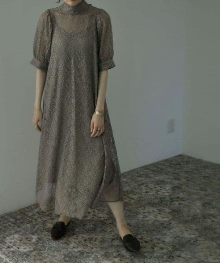 etoll. エトル インナー付きバックリボンレースドレスワンピース