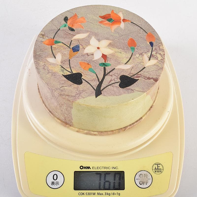 北印度産 玉石 インディアン・カラー・ストーン象嵌 飾箱 共箱 V R8518