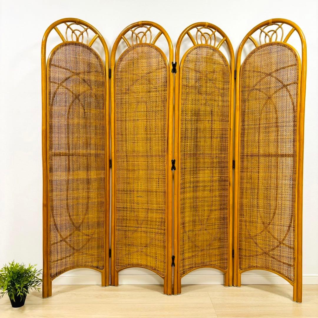 ラタン パーテーション 4枚 衝立 スクリーン 間仕切り