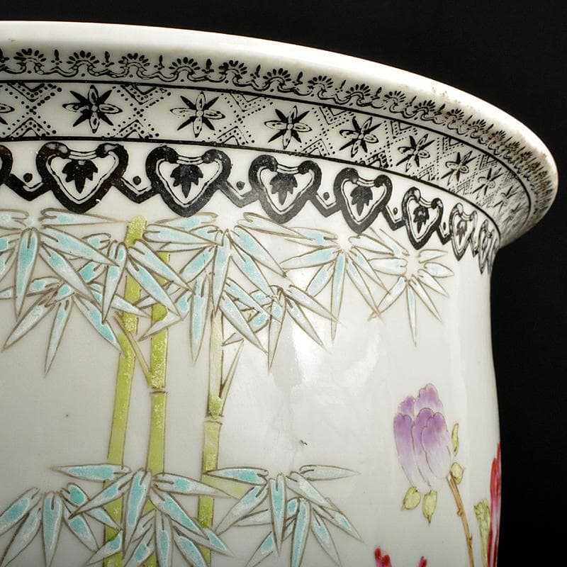 中国 中国景徳鎮制造款 粉彩 漢詩花鳥文 大鉢 F R5829B