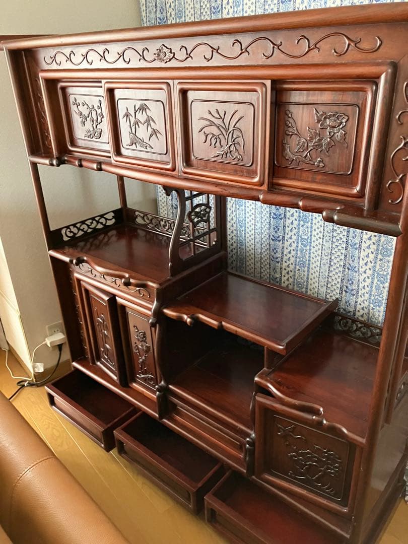 直接取引限定]飾り棚、茶棚、透かし彫り、唐木、昭和レトロ