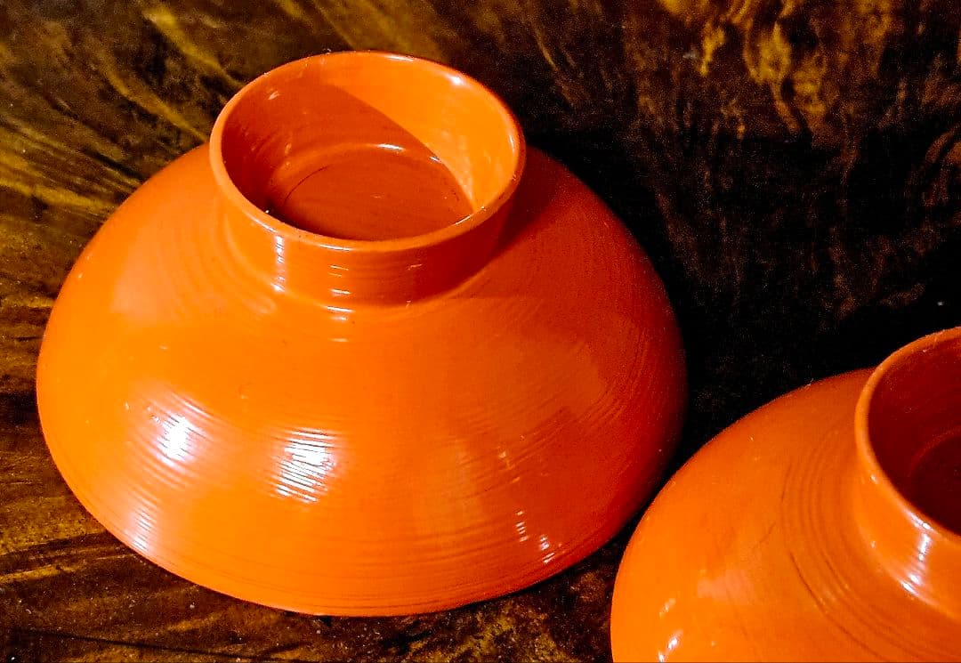 【時代古作品❗】明治時代頃　大徳寺好　洗朱漆塗盃　陶器製漆塗り　酒杯　酒器　2客