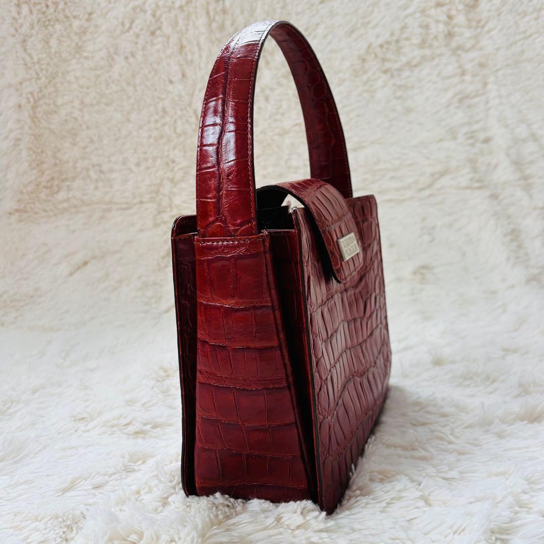 ガラバーニ　クロコダイル　ハンドバッグ　silverプレート　ブラウン　本革