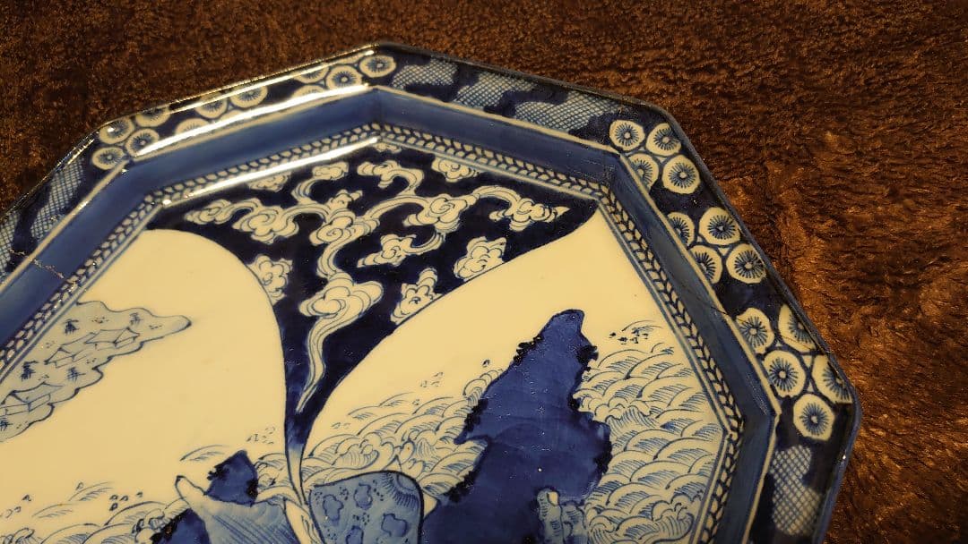 古伊万里　伊万里　染付　八角皿　龍宮城　江戸期　蔵出し　１客